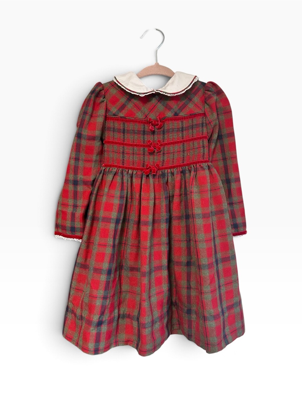 Vintage A Little Angel Girls 2T Red Plaid Smocked Christmas Holiday Dress